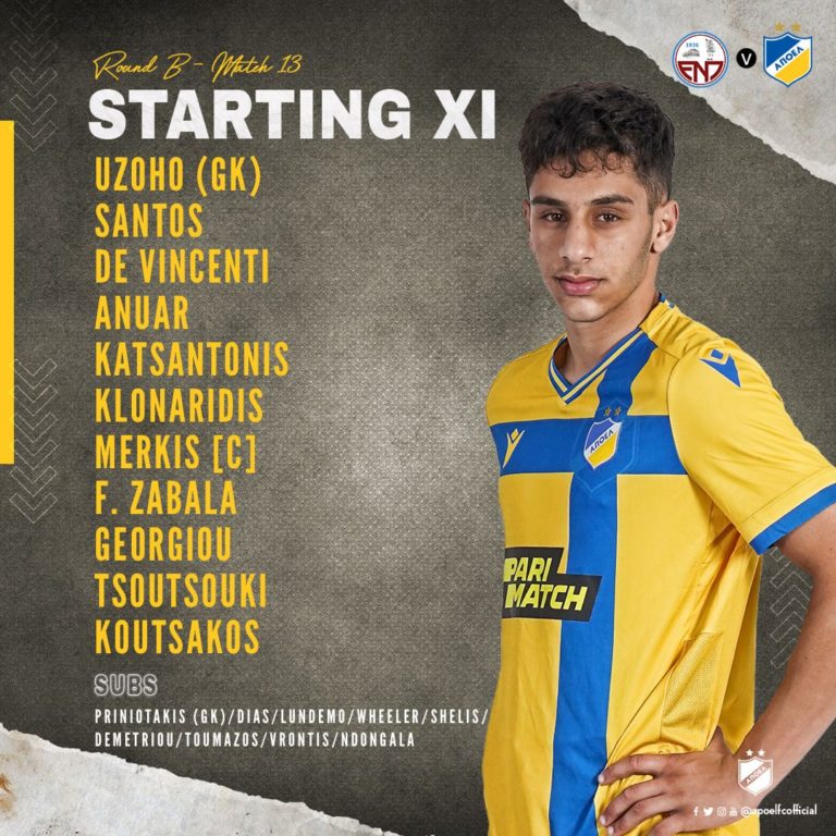 Βασική εντεκάδα του ΑΠΟΕΛ ο Τσιουτσιούκης
